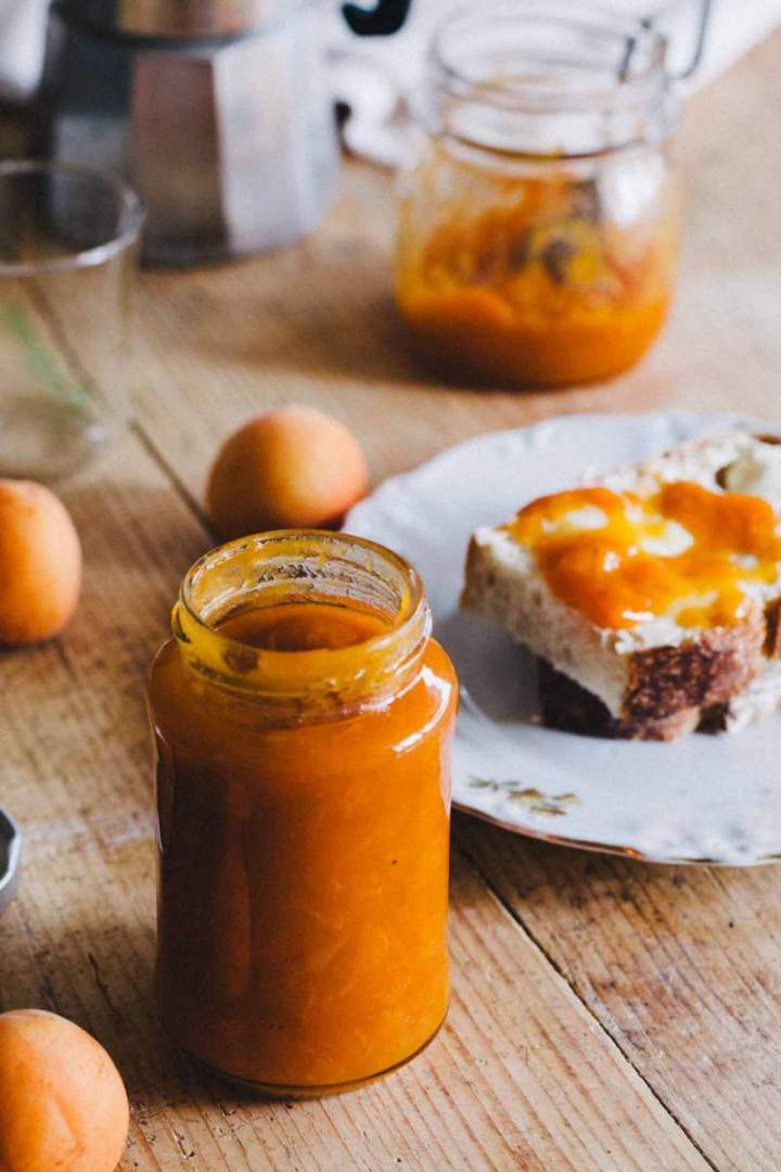 Apricot jam with vanilla in a jar