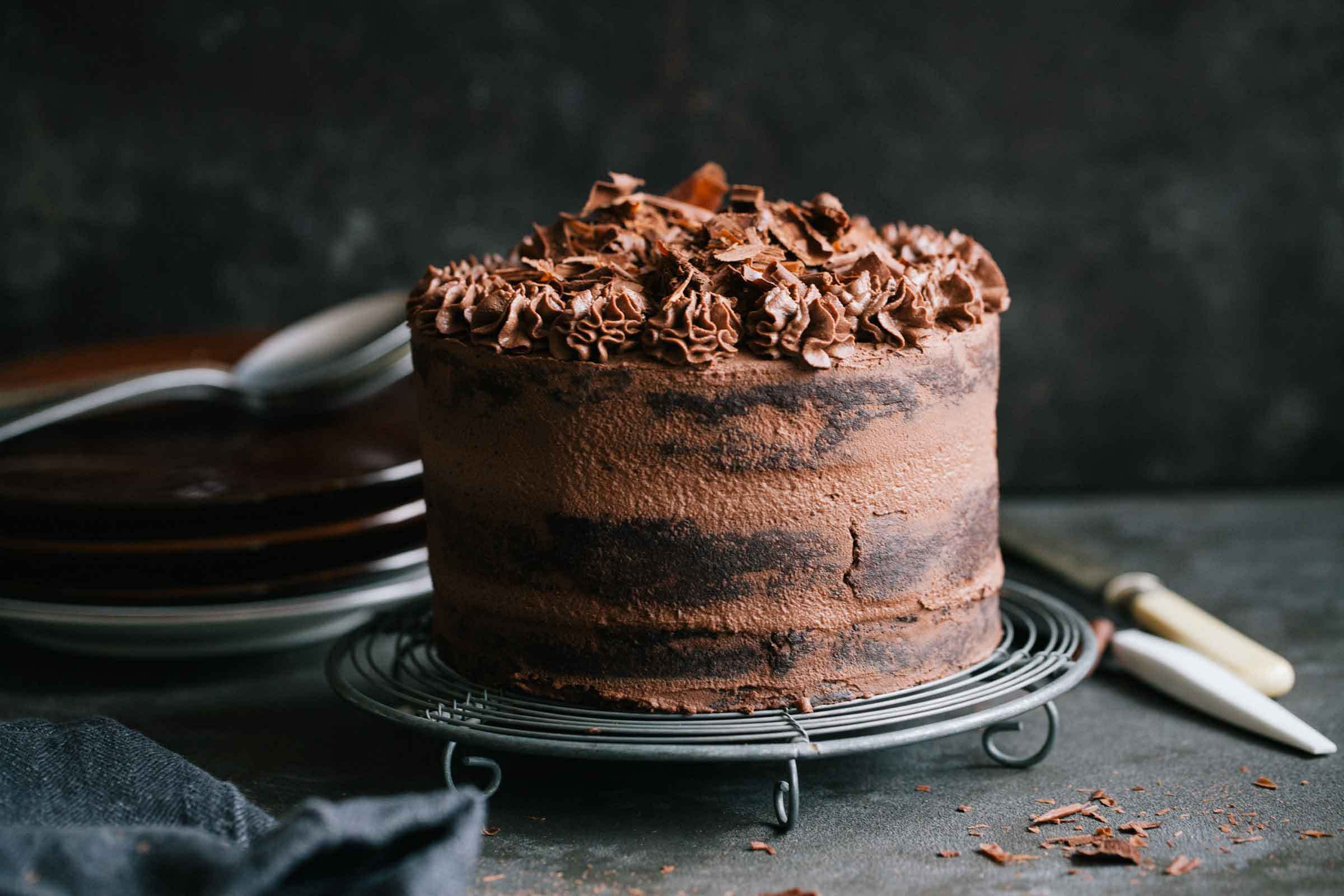 Dark Chocolate Cake With Whipped Cream Frosting - Lovely Little Kitchen