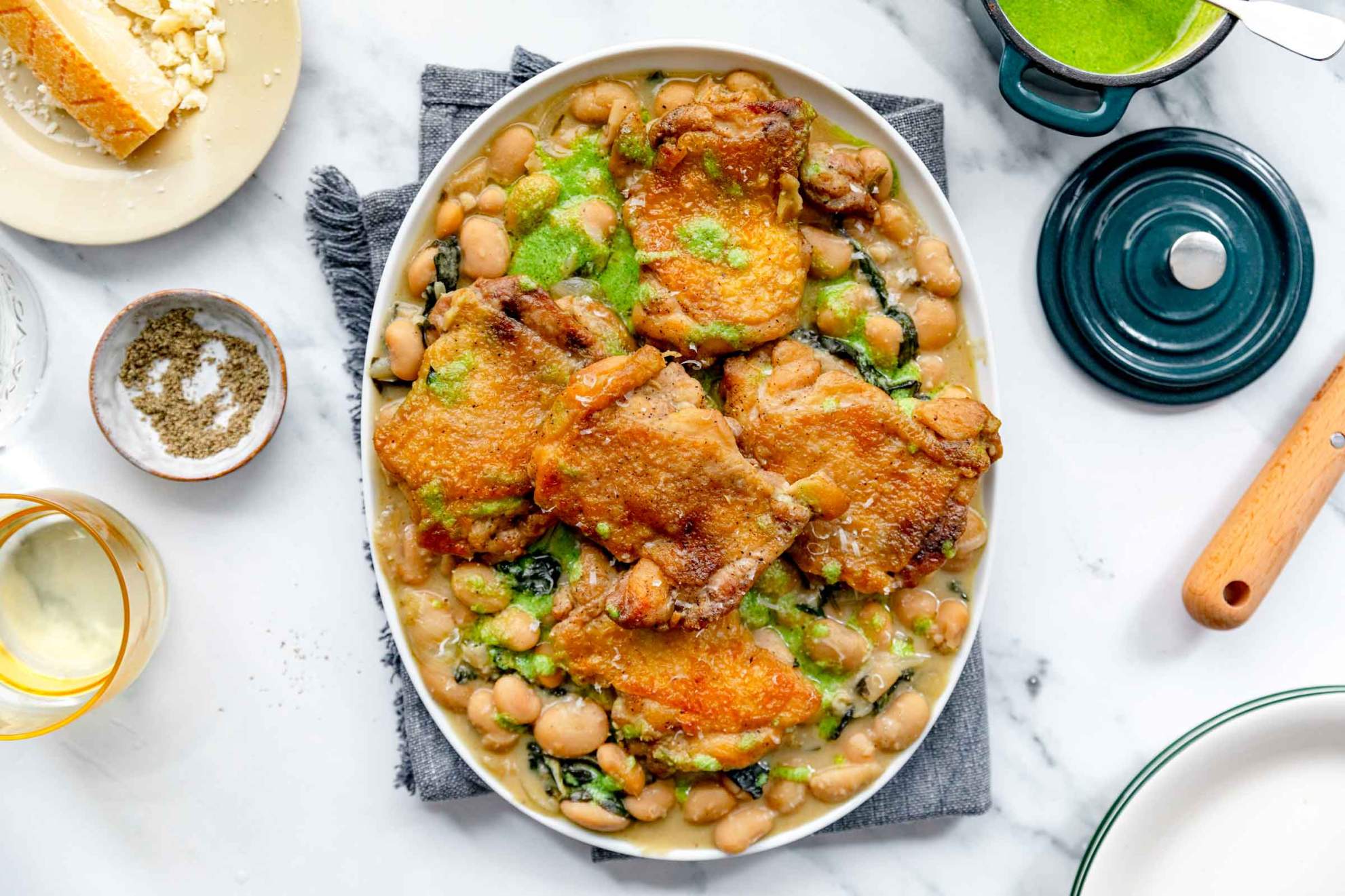 Pan-Fried Chicken Thighs with Beans and Spinach | Jernej Kitchen