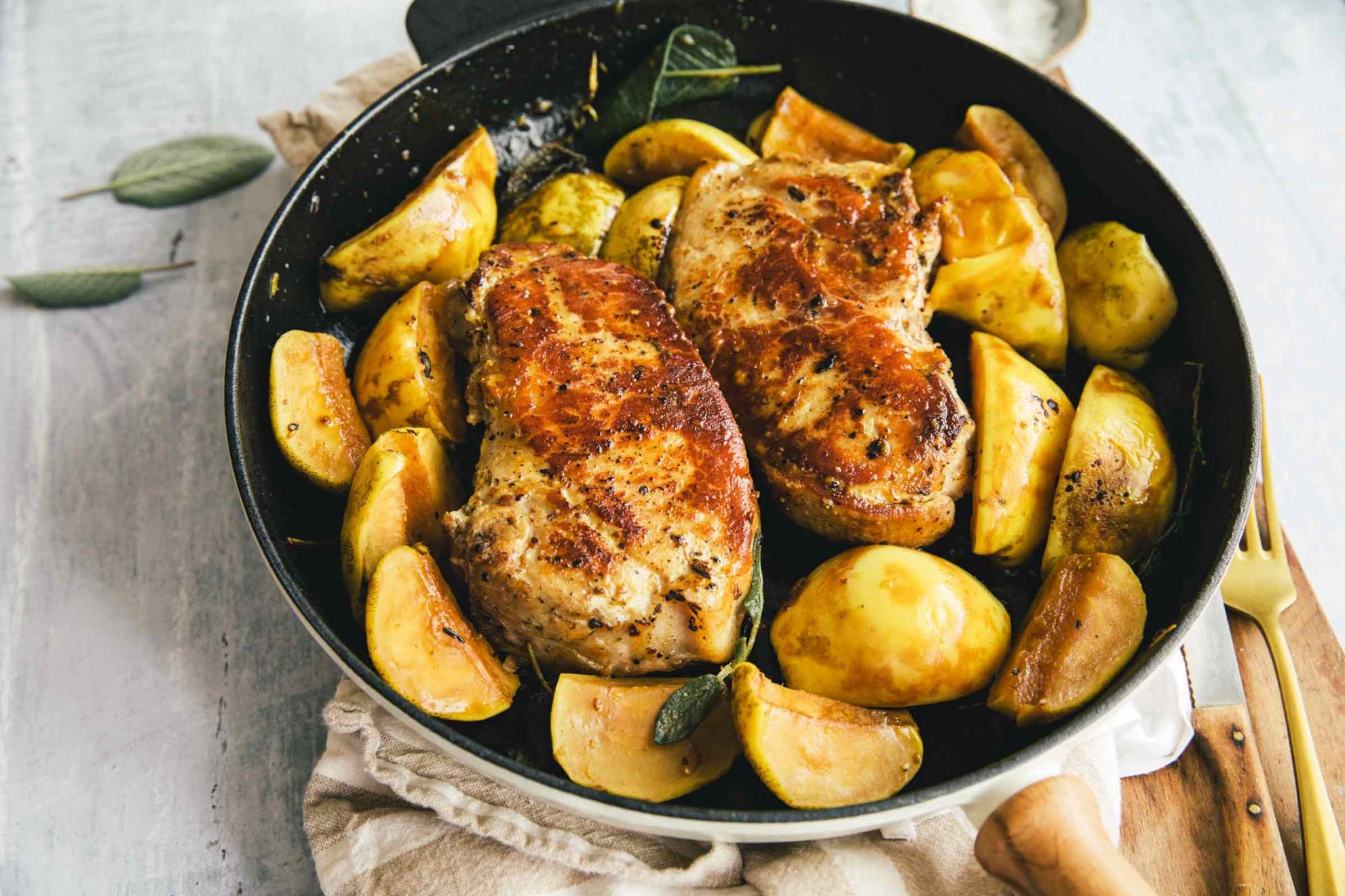 Pork chops with apples, quince and sage | Jernej Kitchen