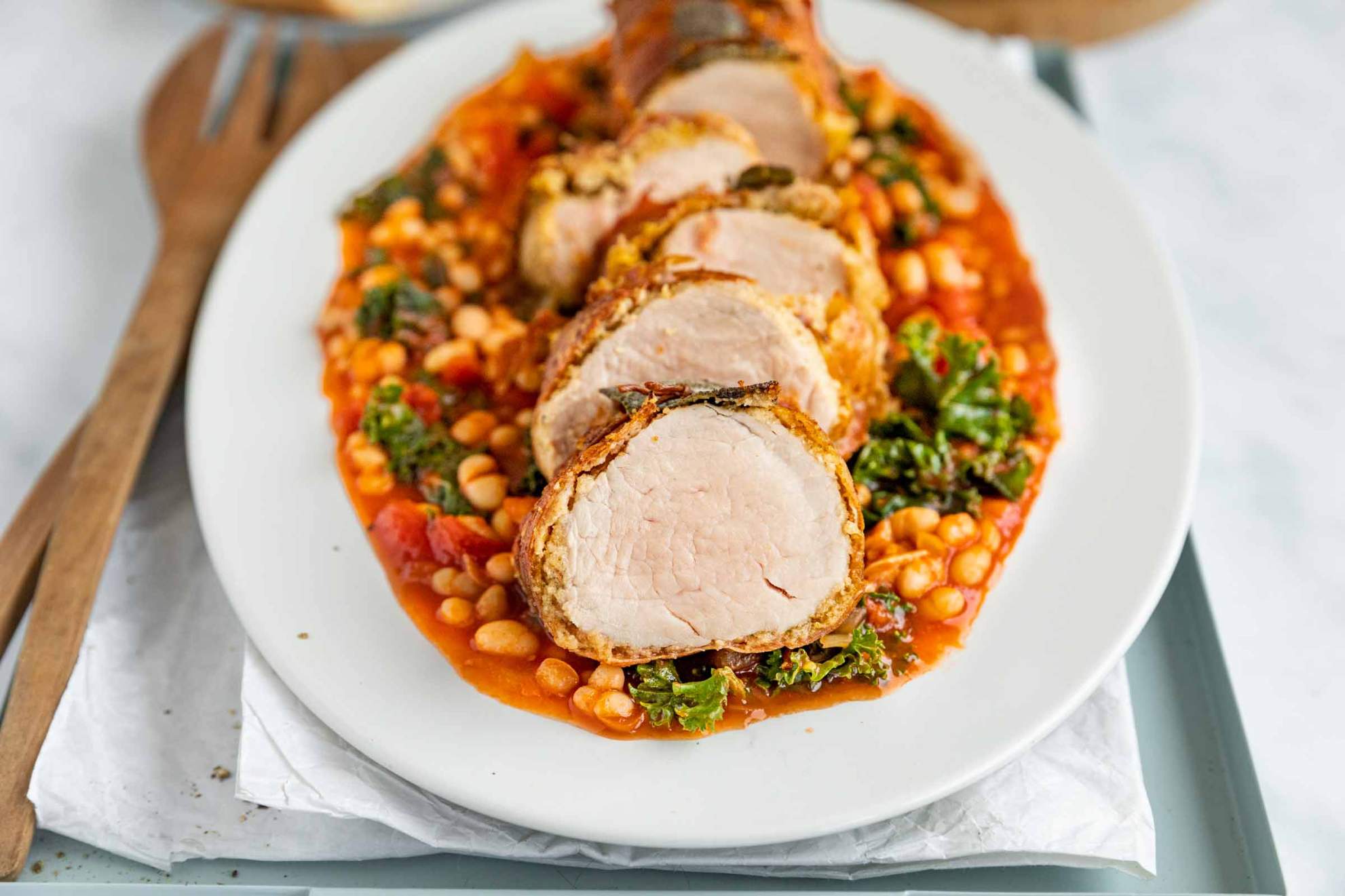 Pork Tenderloin Wrapped in Prosciutto with Beans | Jernej Kitchen