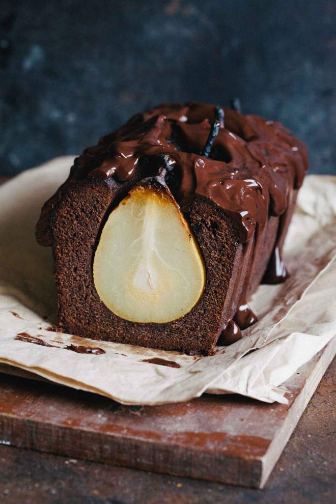 Double chocolate cake with pears