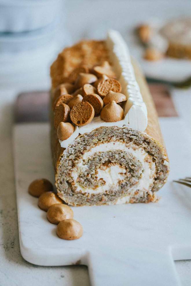 Flourless Carrot Roulade with Sour Cream and little meringues