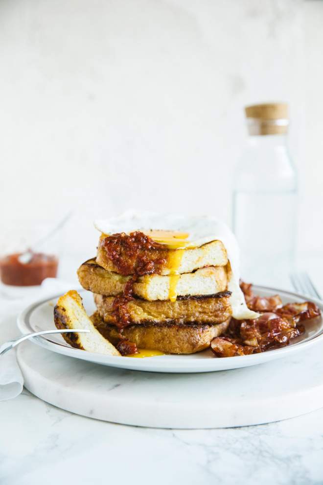 French Toast with Bacon and Hot Sauce