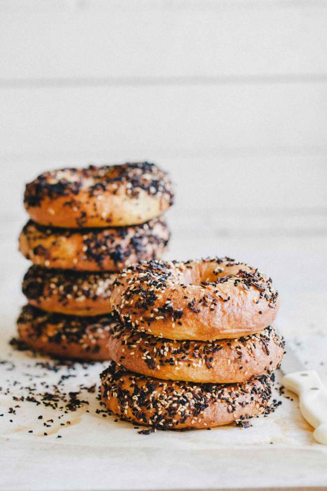 Homemade Bagels sprinkled with sesame and black cumin