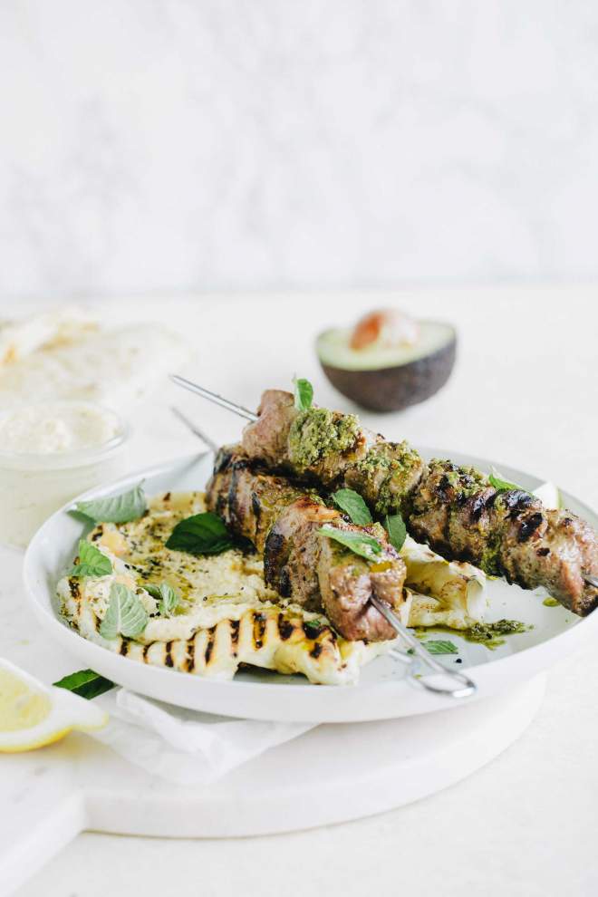 Lamb Skewers with Mint Sauce
