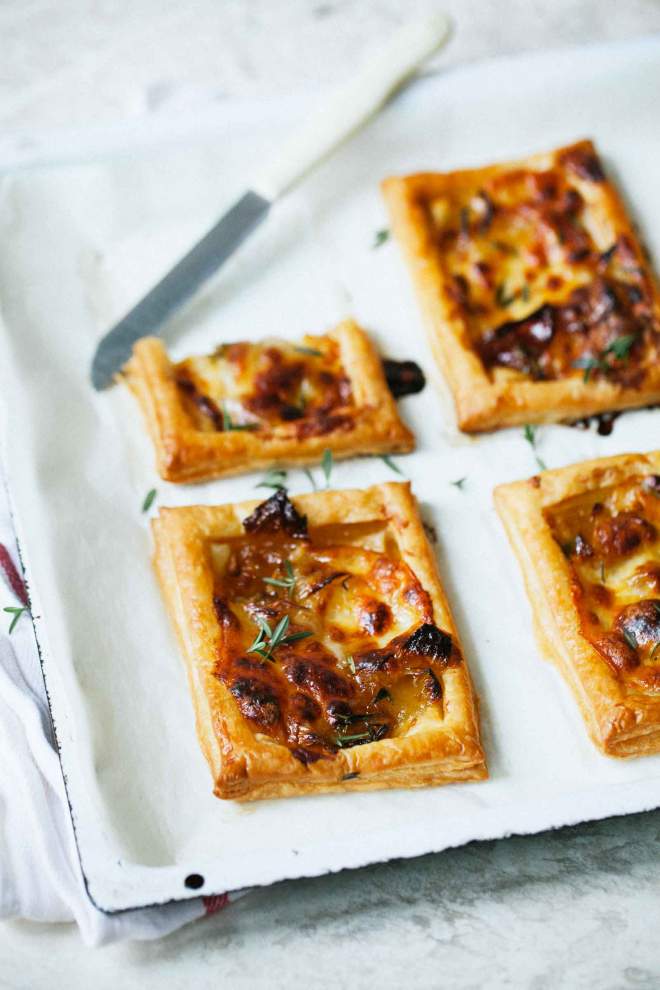 Onion and cheese puff tarts