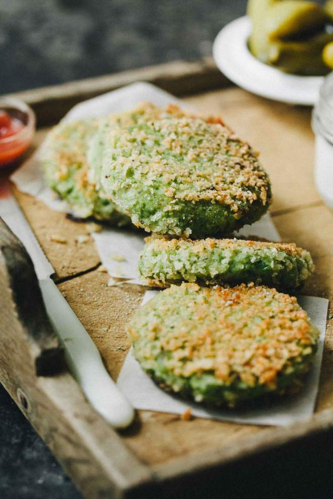 Cooked Pea and fish cakes with horseradish sauce