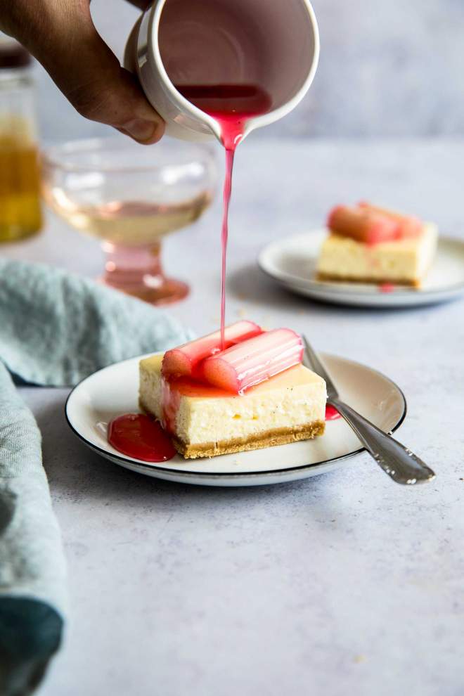 Vanilla Cheesecake Bars with Rhubarb