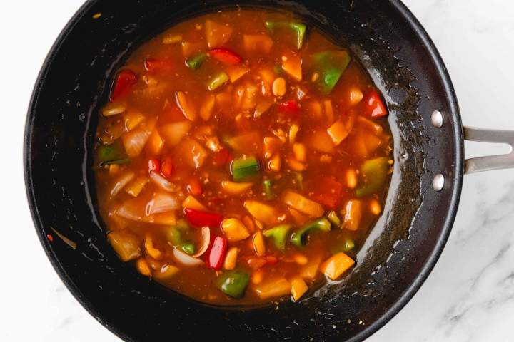 Homemade sweet and sour sauce with vegetables