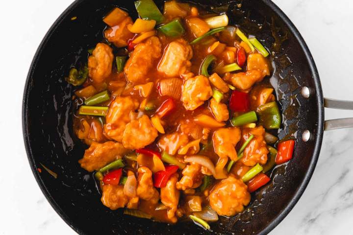 Sweet and Sour Chicken with Pineapple before serving