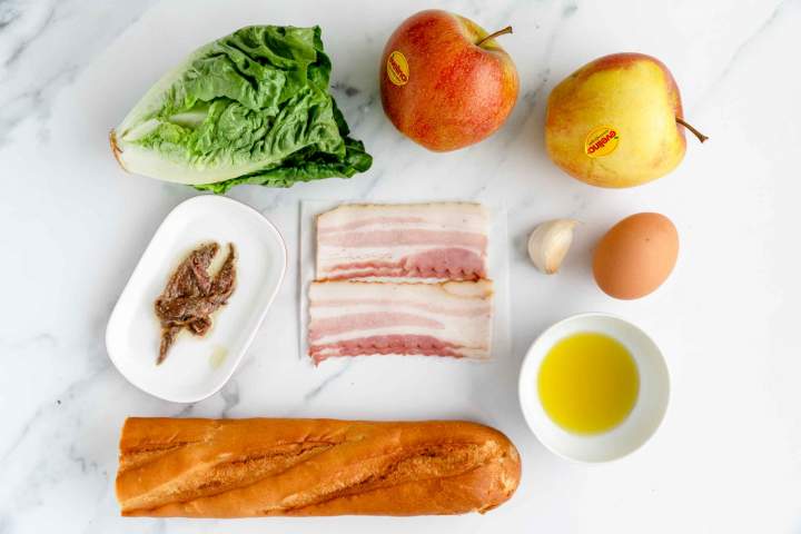 Ingredients for Bacon Caesar Salad with Apples