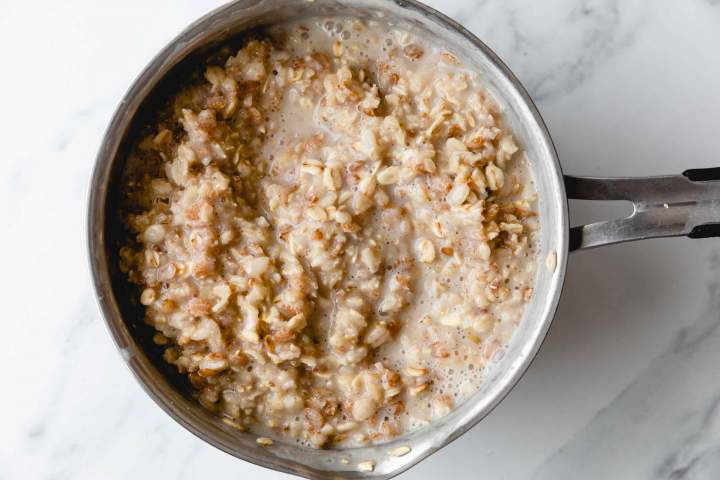 Cooking oatmeal for Apple Cinnamon Oatmeal