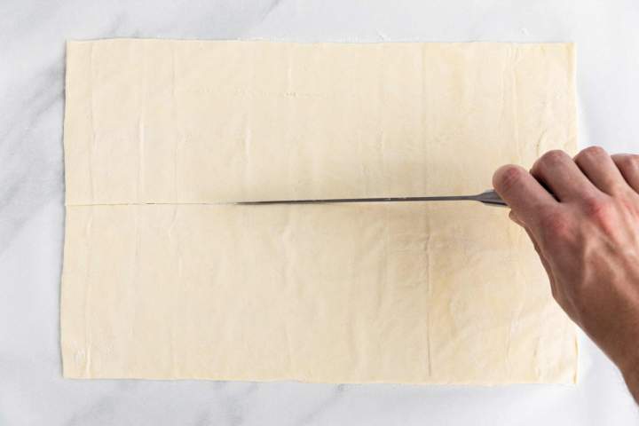 Cut the butter puff pastry in half