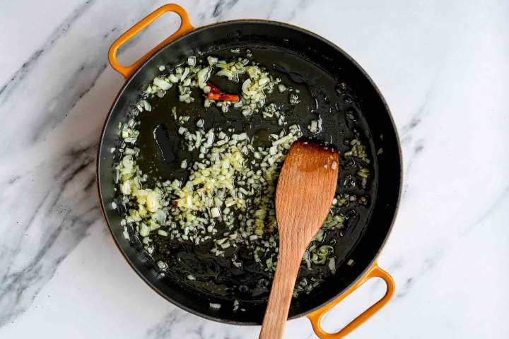 sauteing onion for Braised Red Cabbage