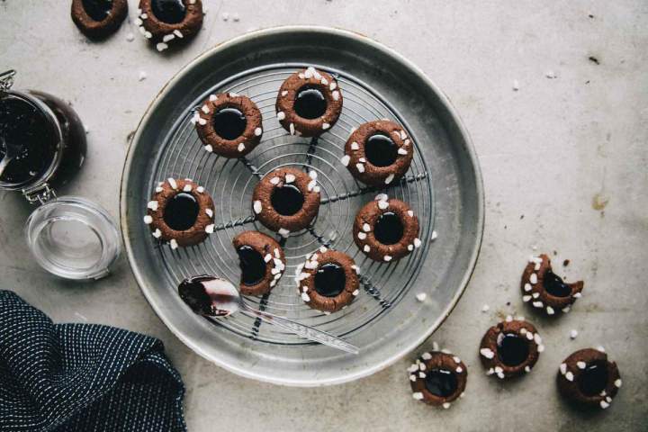 Buckwheat thumbprint cookies with grapes