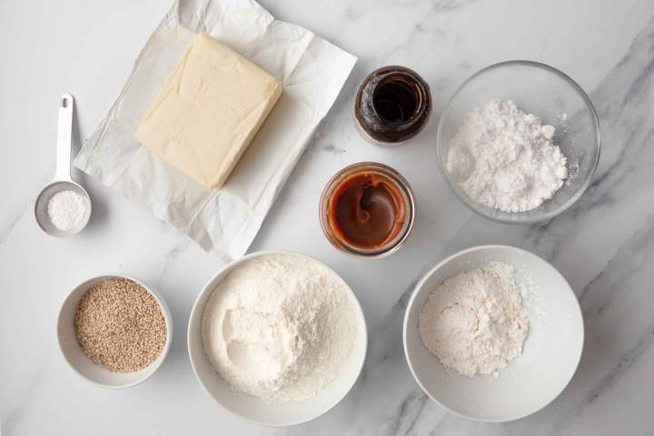 Ingredients for Caramel Sandwich Cookies with Sesame Seeds
