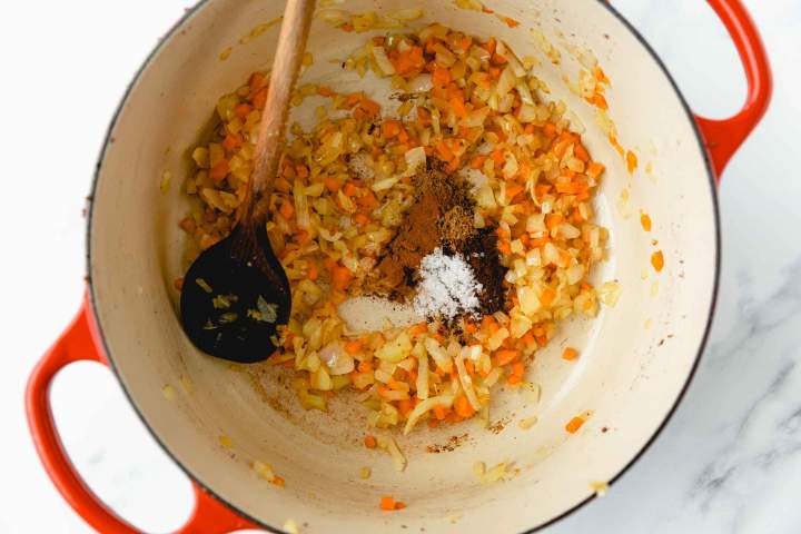 Sauteing vegetables for Chili con Carne
