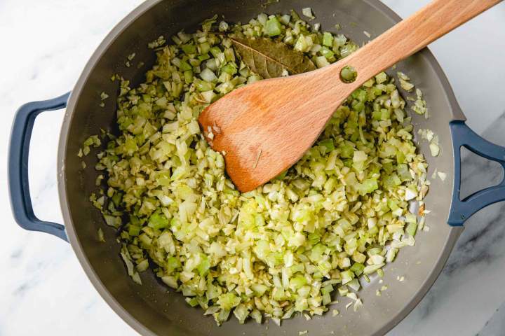 Sauteing onions for Best Brodet (Fish Stew)