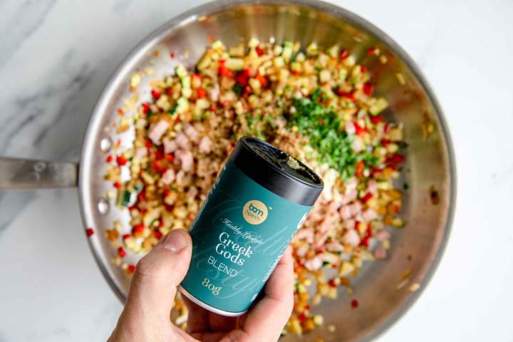 Adding BAM Spices to Creamy gnocchi with prosciutto and vegetables