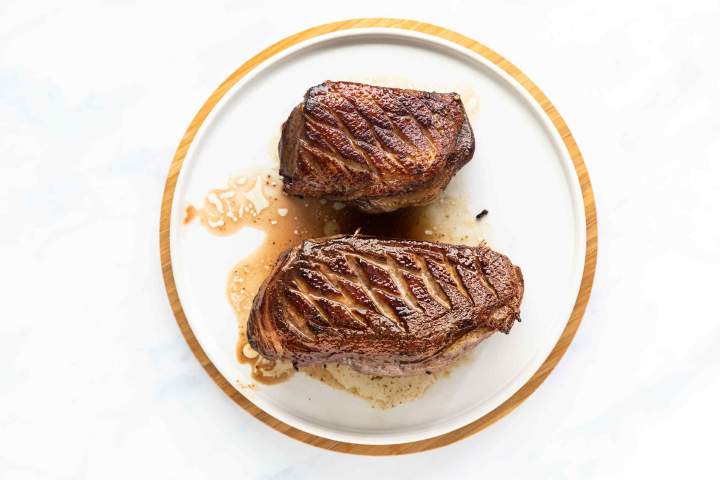 cooked thin and thick duck breasts