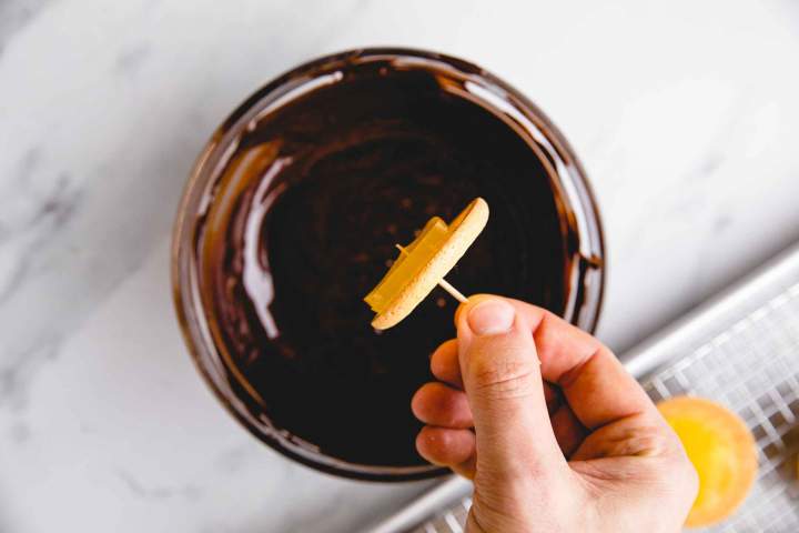 Coating Jaffa Cakes in chocolate