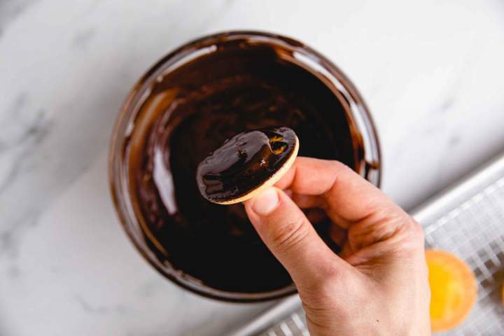 Coating Jaffa Cakes in chocolate