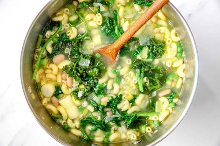 Making Vegetarian Minestrone Soup with Pasta at home