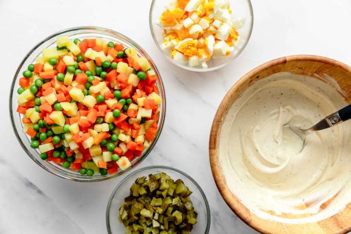 Ingredients for Olivier Salad