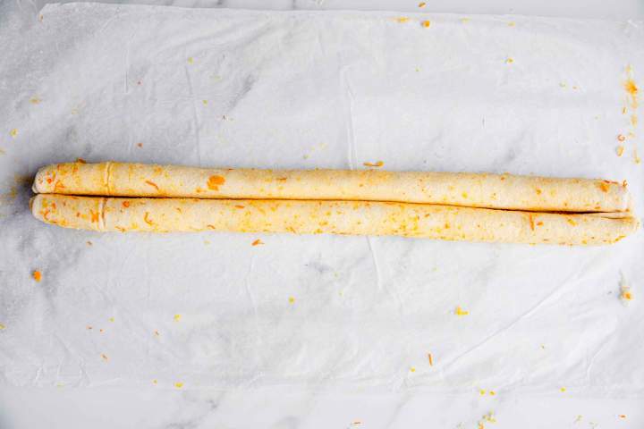 Rolled pastry for Chocolate-Dipped Orange Palmier Cookies