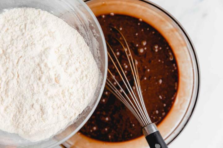 Making the mixture for Peanut Brownies with White Chocolate