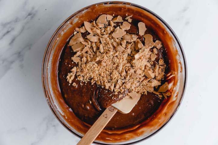 Adding peanut clusters to Peanut Brownies with White Chocolate