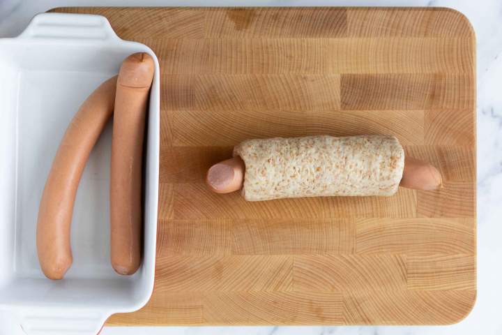 Wrapped hot dog in dough