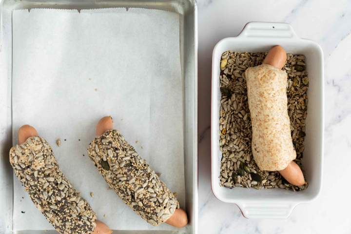 Pigs in a blanket from scratch covered in seeds