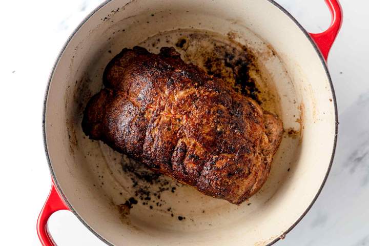 Searing pork for Braised Pork Shoulder