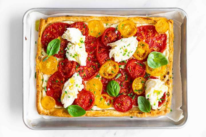 Freshly baked Puff Pastry Tomato Tart with Mozzarella