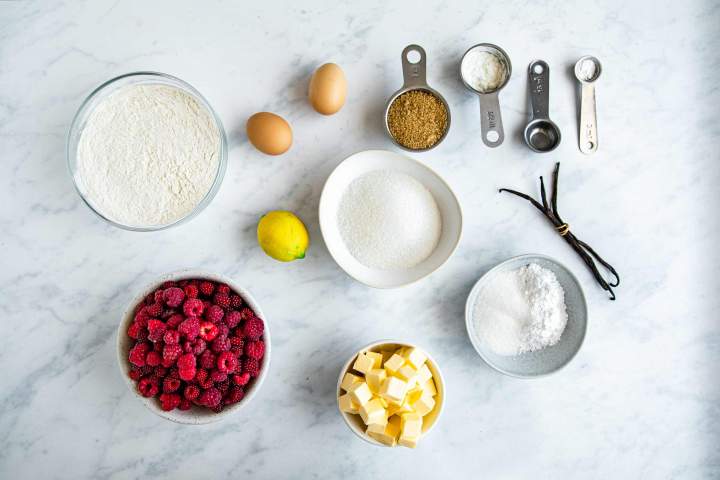 Ingredients for Raspberry Crumble Bars