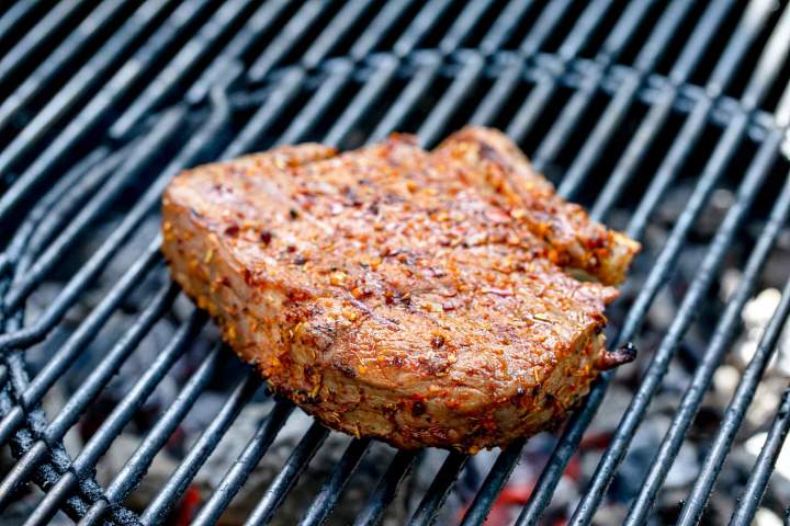 Grilled Ribeye Steak - grilling outside