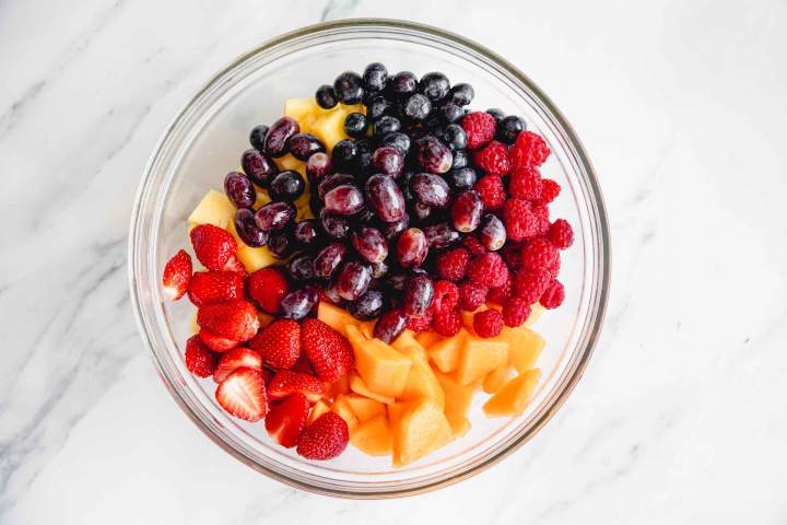 Step one of making Tropical Fruit Salad