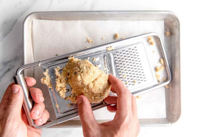 grating crumble for Greek Yogurt Cream with Peaches, and Crumble