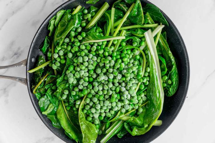 Sauteed Swiss Chard with Peas before done