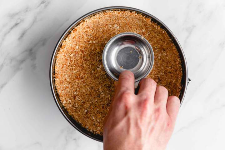 Making pretzel crust for Strawberry Pretzel Cheesecake