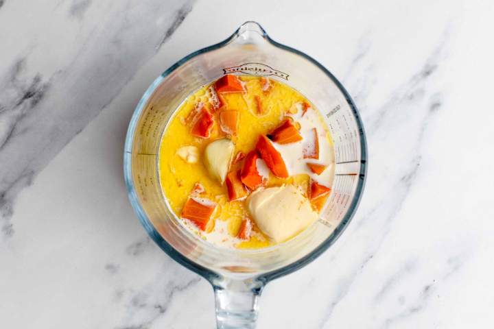 making pumpkin puree for Tortellini with Pumpkin Sauce