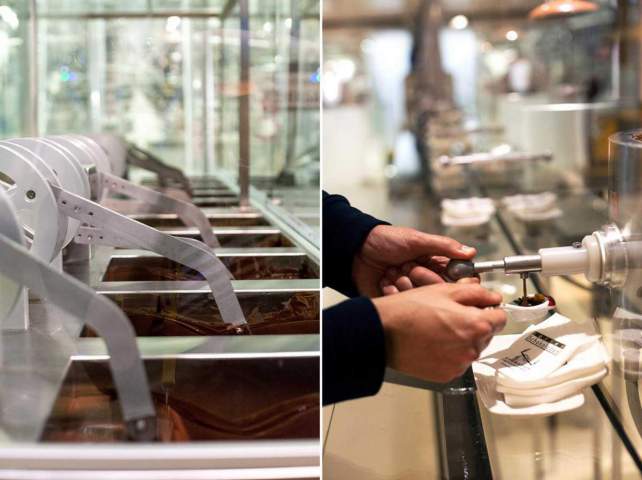 Trying different chocolates at Zotter chocolate factory