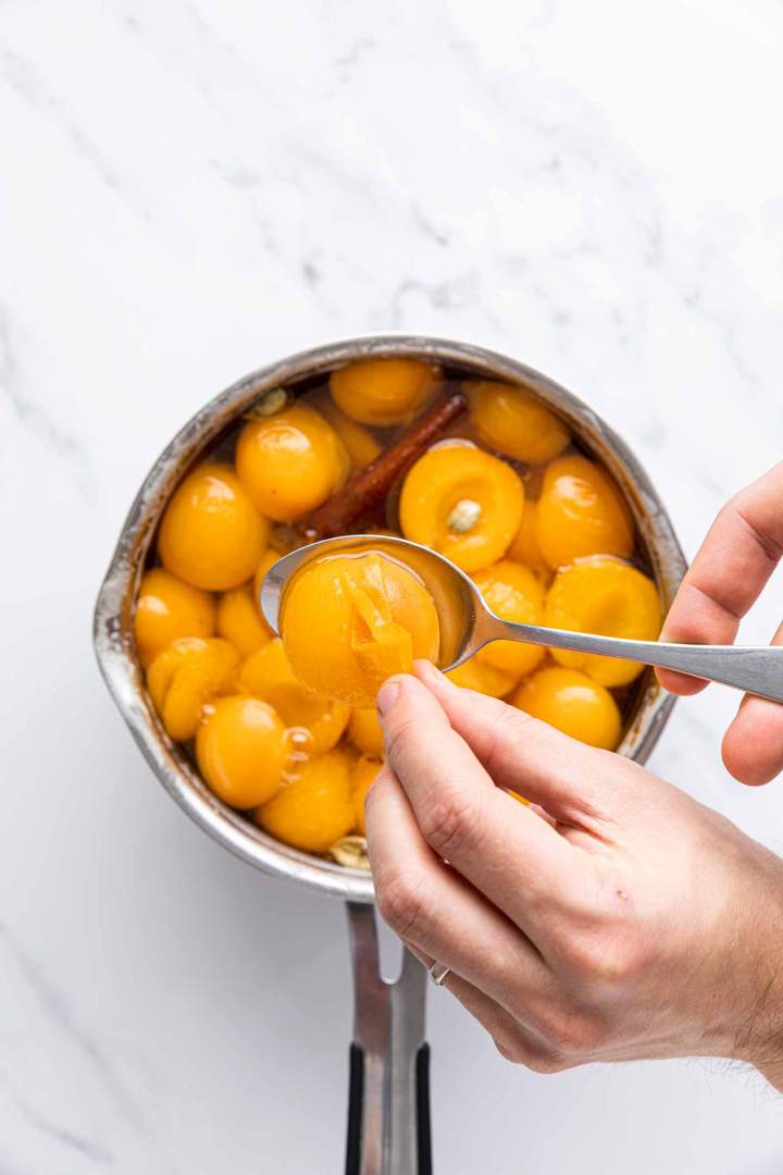 peeling apricots for Apricot Compote