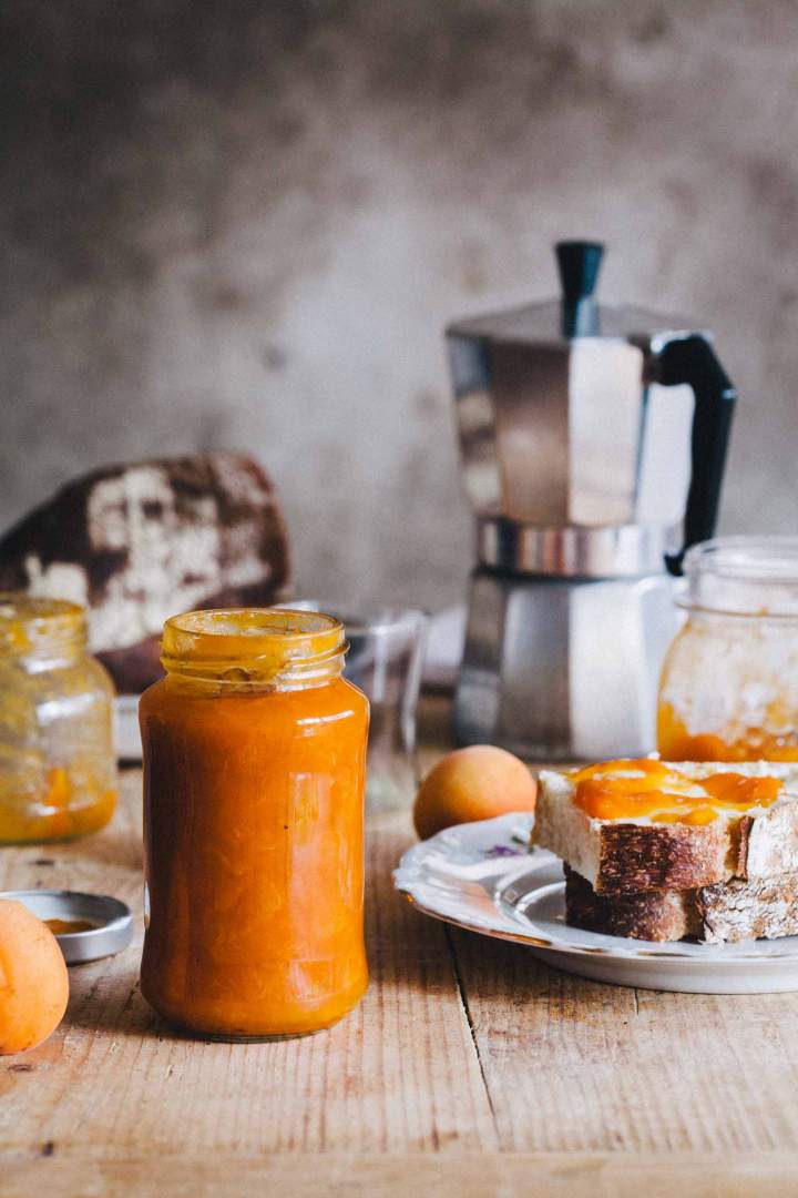 Apricot jam with vanilla in a jar