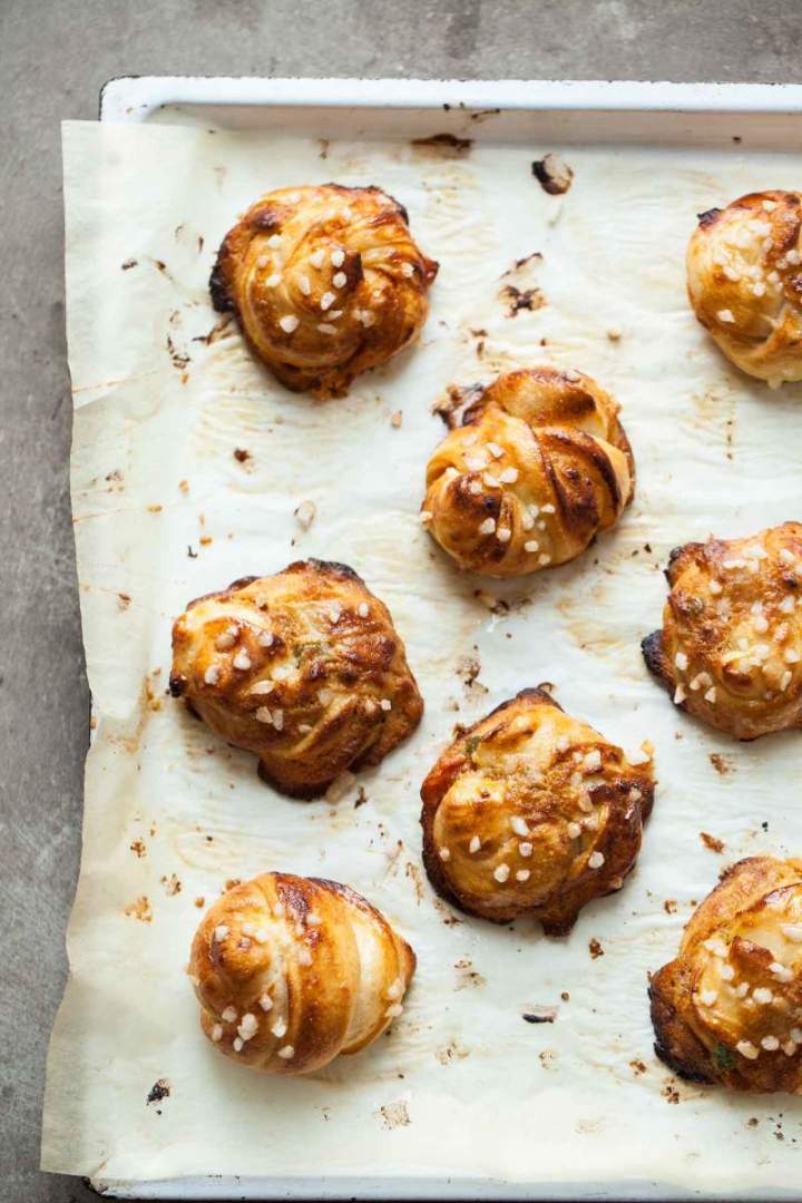 Baked Apricot swirl buns with candied fruits