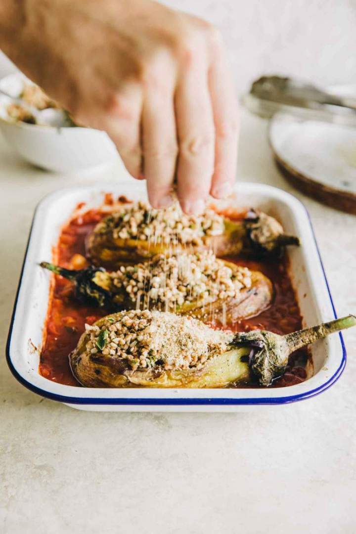 Baked stuffed eggplant with parmesan