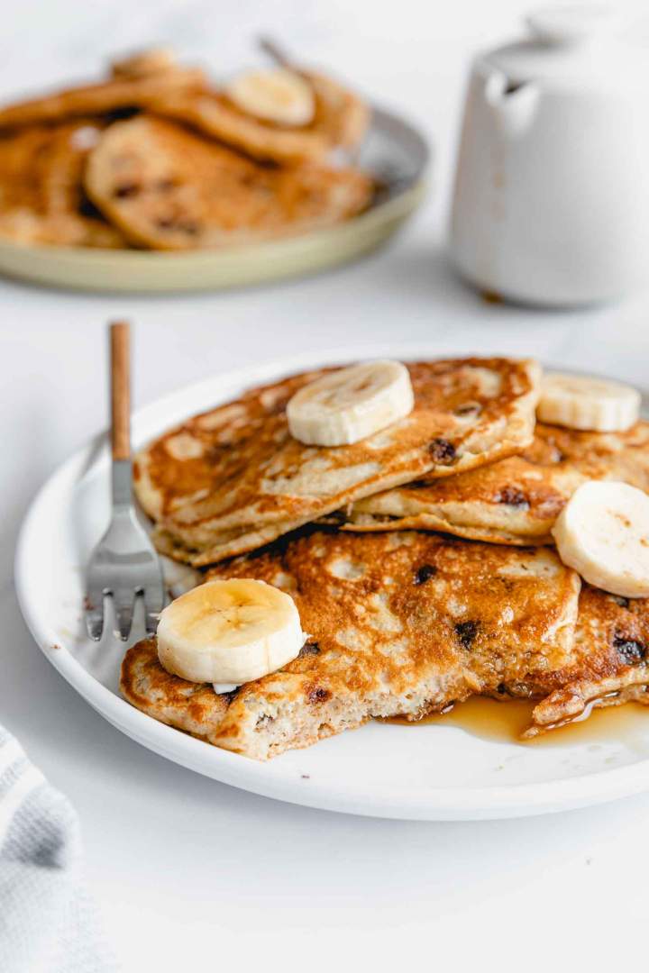 Banana Chocolate Chip Pancakes with whole wheat flour