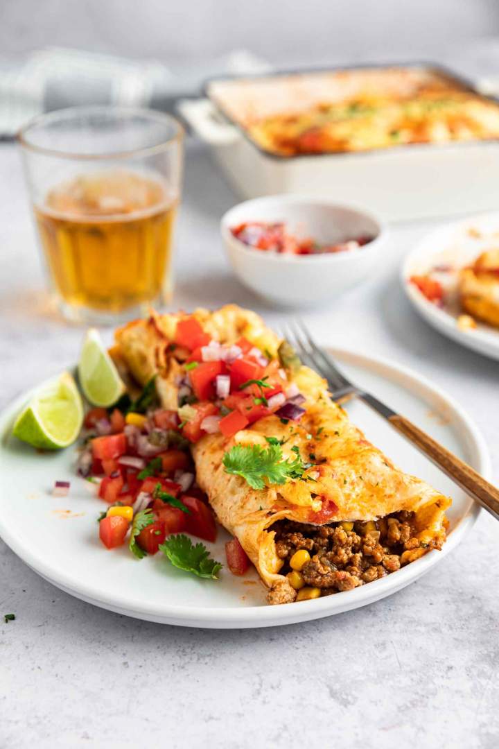 Served Ground Beef Enchiladas